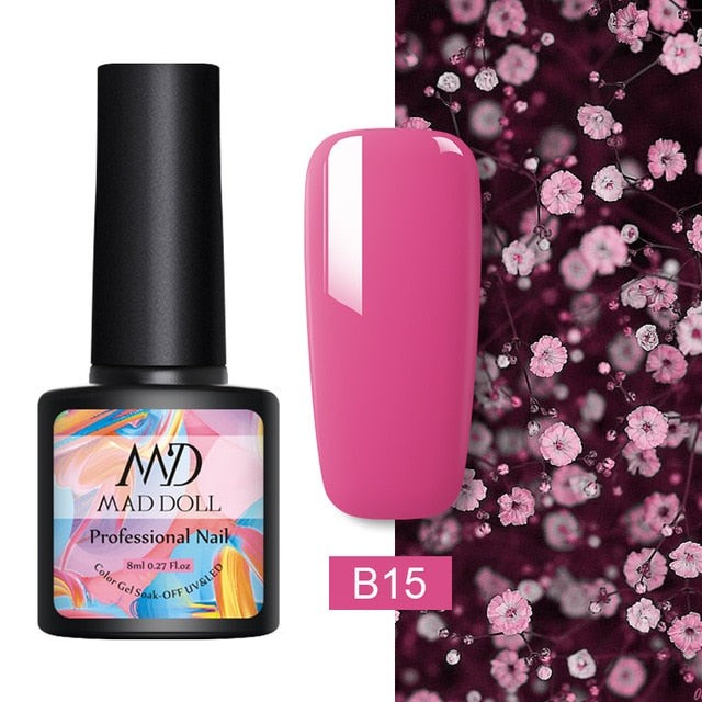 MAD DOLL 8ml 60 Colors Gel Nail Polish Pure Nail Color Nail Gel Lacquer Soak Off UV Gel Varnish Base Coat No Wipe Top Coat