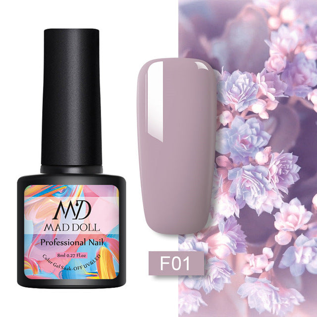 MAD DOLL 8ml 60 Colors Gel Nail Polish Pure Nail Color Nail Gel Lacquer Soak Off UV Gel Varnish Base Coat No Wipe Top Coat