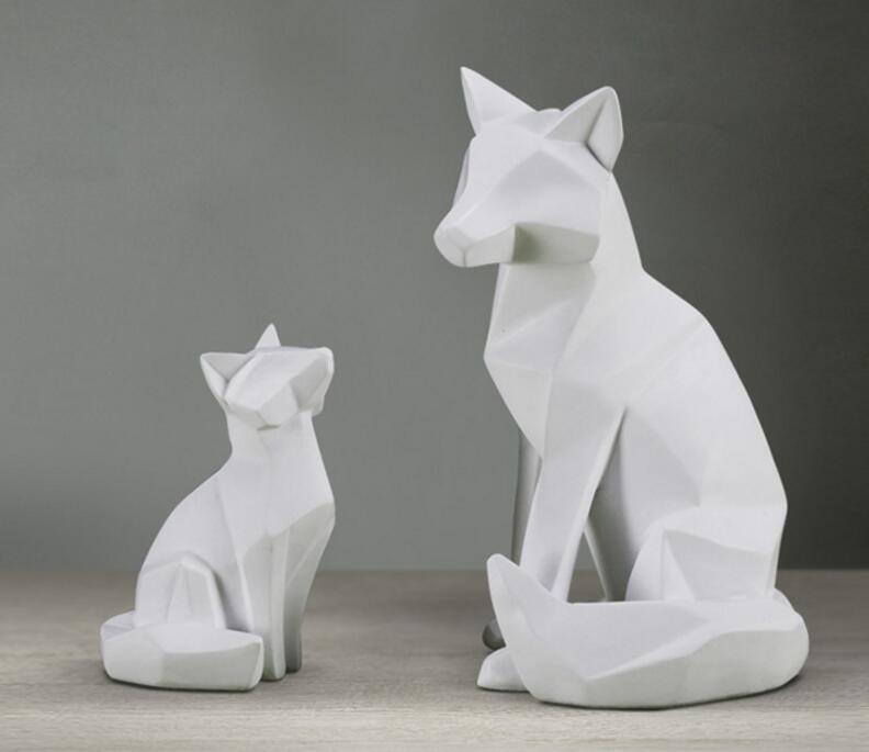 simple white abstract geometric fox sculpture ornaments modern home decorations Animal statues