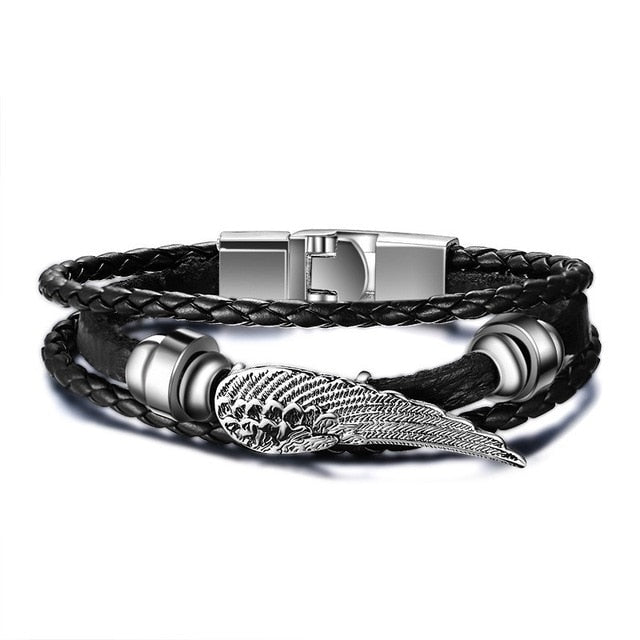 Vnox Lucky Vintage Men's Leather Bracelet Playing Cards Raja Vegas Charm Multilayer Braided Women Pulseira Masculina 7.87"