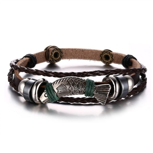 Vnox Lucky Vintage Men's Leather Bracelet Playing Cards Raja Vegas Charm Multilayer Braided Women Pulseira Masculina 7.87"