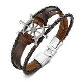 Vnox Vintage Rudder Charm Bracelet for Men Multi-layer Leather Rope Bracelets Bangles 7.87" pulseira masculina