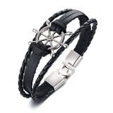 Vnox Vintage Rudder Charm Bracelet for Men Multi-layer Leather Rope Bracelets Bangles 7.87" pulseira masculina