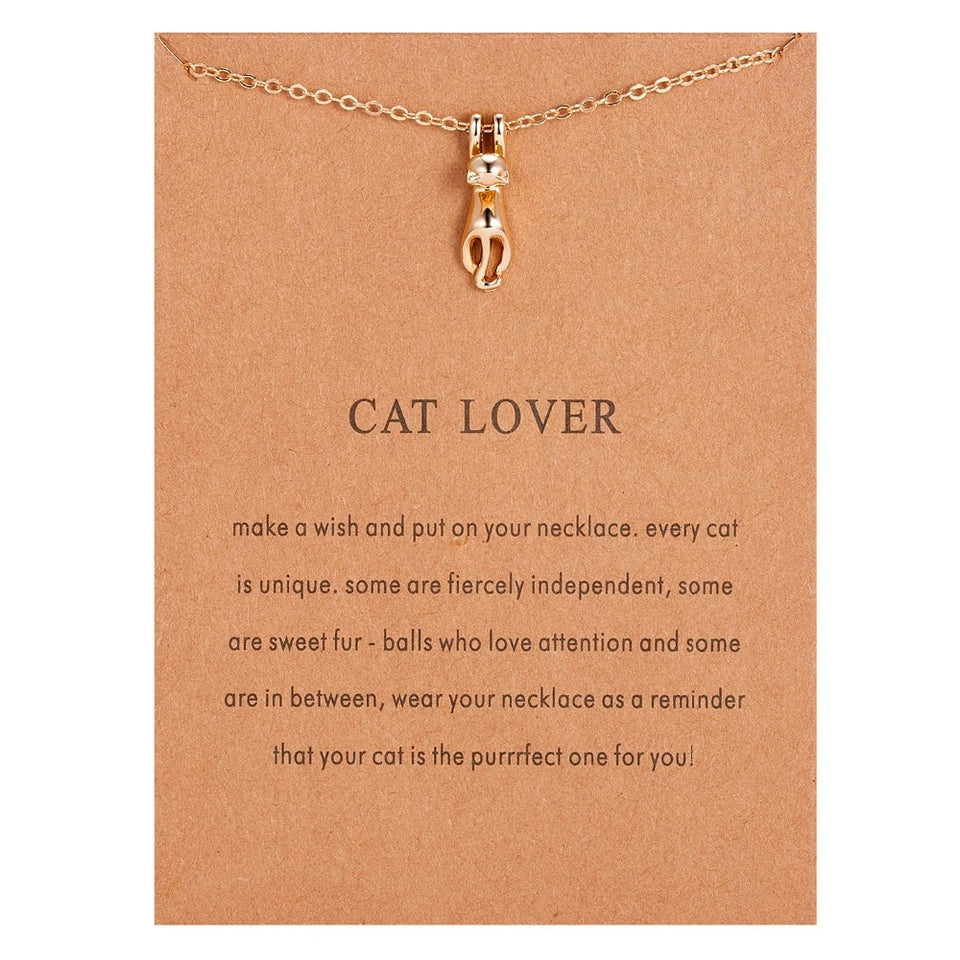 Fashion Jewelry Cute Cat Lover Necklace & Pendant For Women Gift For Women Gold Silver Cat Pendant Short Chain Necklace
