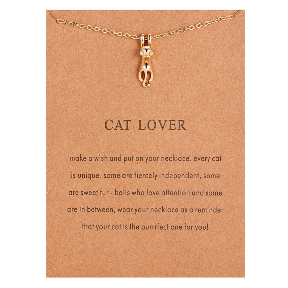 Fashion Jewelry Cute Cat Lover Necklace & Pendant For Women Gift For Women Gold Silver Cat Pendant Short Chain Necklace
