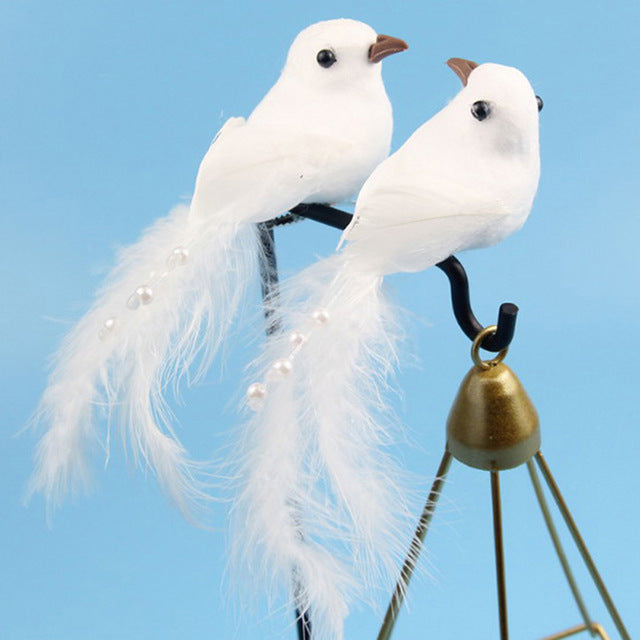 2pcs Decorative Fake Doves White Artificial Foam Feather Wedding Ornament Home Craft Table Decor Bird Toy Wedding Decor